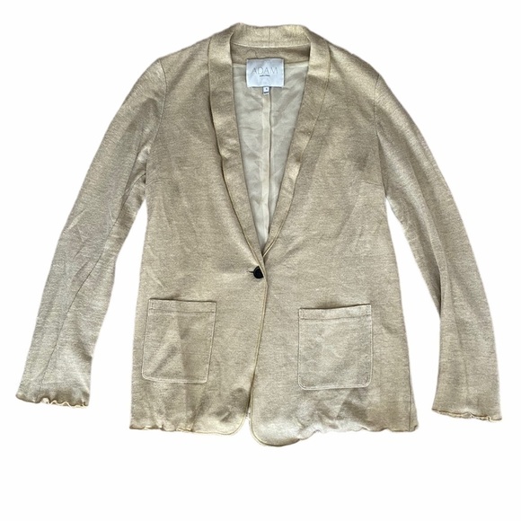 Adam Lippes- Gold Metallic Linen and Silk Cardigan Sweater - Picture 1 of 11